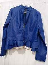 Ny & Company Faux Leather Blue Jacket Women's Large