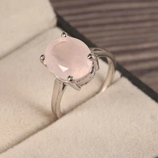 Natural Rose Quartz Stacking Ring Simple 925 Sterling Silver Boho Handmade Women