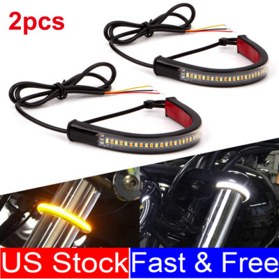 #ad #ad For Motorcycle Amber White LED Fork Turn Signal Indicators Blinkers Light Strips $11.39