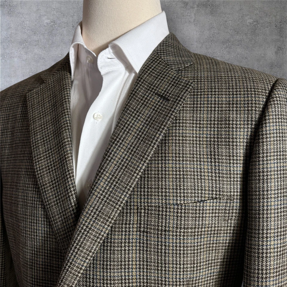 JOHN W. NORDSTROM Men’s 46L Wool Blazer Brown Plaid Sport Coat 2 Button Jacket - Image 4 of 4