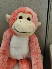 Dan Dee Pink Monkey Plush Stuffed Animal Haning With Latching Arms With Hearts