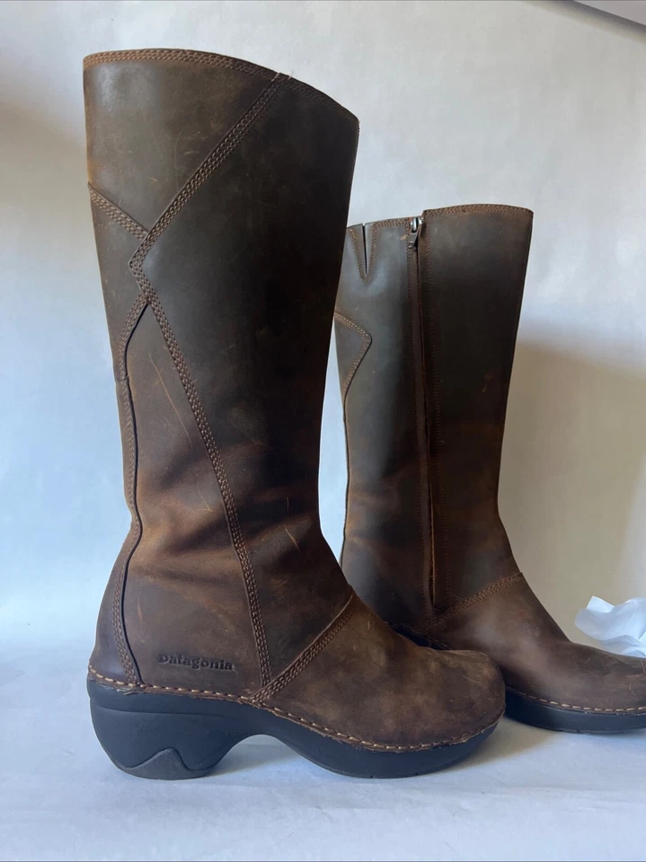Botas altas Patagonia Thatcher de cuero envejecido marrón para mujer talla 7,5 cremallera lateral Foto 2 de 4