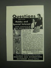 1937 Webster's New International Dictionary Ad - Questions about every hobby