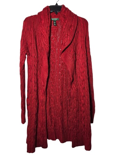Lauren Ralph Lauren Silk Cashmere Duster Full Length Cardigan Sweater S Cable