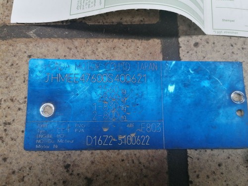 @RAR@ VIN Plakette mit Papieren Honda CIVIC EF5 EE4 Shuttle Wagon Beagle 88-91 - Bild 4 von 5