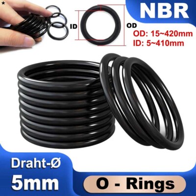O-Ring AD 15mm-420mm Schnurstärke 5,0mm NBR Dichtring Dichtungsring Gummi Rings
