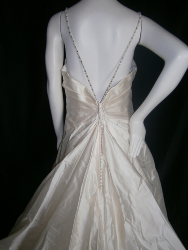 Jasmine Haute Couture Wedding Dress 14 Ivory Silk Satin Beaded Straps Ruched V - Picture 17 of 21