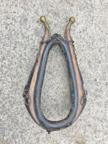 Antique Horse Collar Leather & 2 Brass Hames Primitive Farm 30"x18" Make Mirror