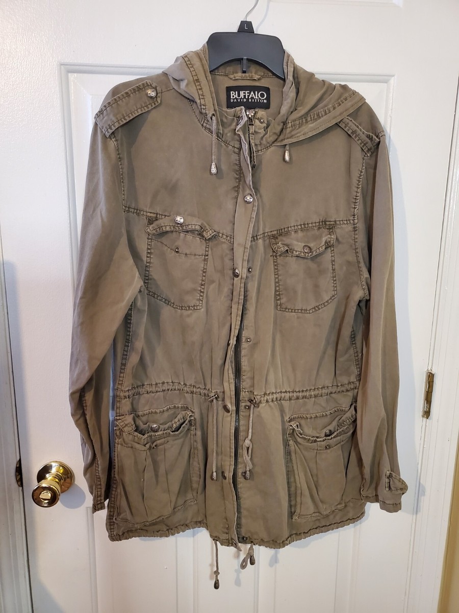 Buffalo David Bitton Utility Cargo Moto Cinching Jacket XL Military Army  Green