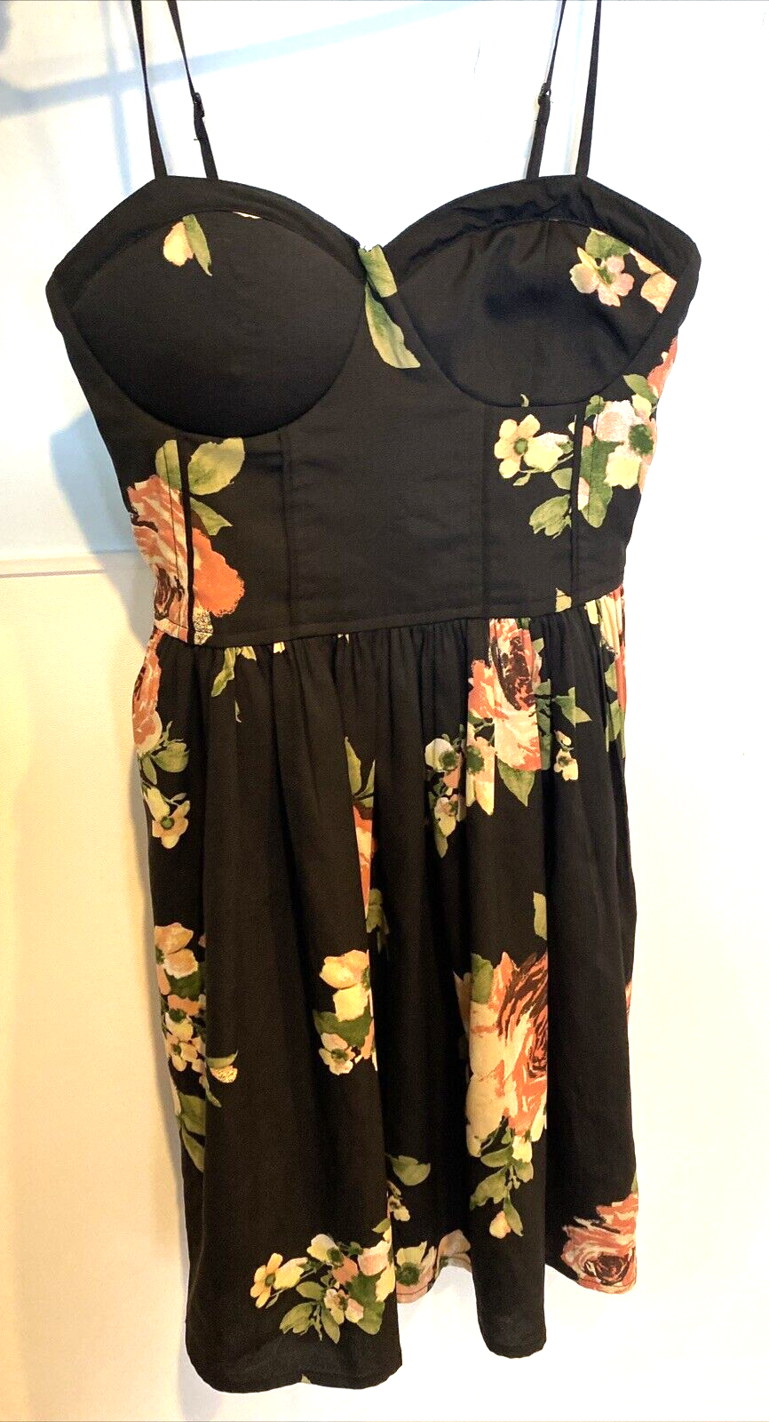 NWT Band Of Gypsies Floral Spaghetti Strap Dress Black Pink Green XS