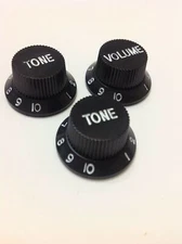 Strat Style Control Knob Set 1 Volume 2 Tone Black / White Numbers US or Import