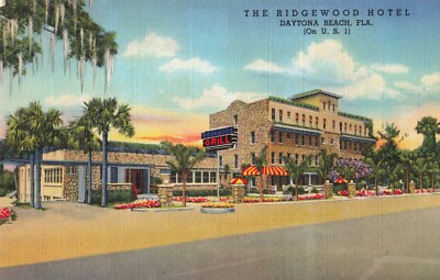 The Ridgewood Hotel and Grill Daytona Beach Florida FL Linen c1940 Postcard