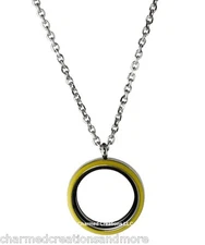 Floating Charm Locket Necklace & Chain 30mm Stainless Steel Yellow Enamel Trim