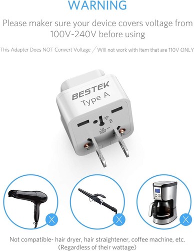 BESTEK Japan Travel Plug Adapter, Type A - Japan, China, Philippines, White - Picture 5 of 7