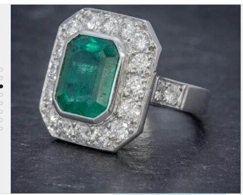 Art Deco Antique 4.10 Ct Green Emerald Vintage Wedding Ring 925 Sterling Silver - Picture 2 of 5