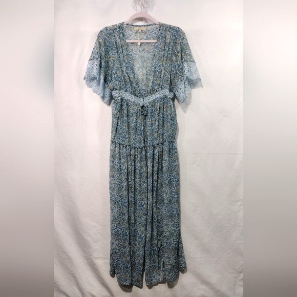NEW Chelsea & Violet Floral Boho Kimono Dress Women's S Green Cottagecore