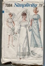 Vtg 1967 Simplicity Pattern 7084 Wedding Bridal Bridesmaid Dress S14 Not a Copy