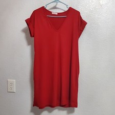 Entro T Shirt Dress Women S Wine Red V Neck Cuffed Short Sleeve Pockets Casual
