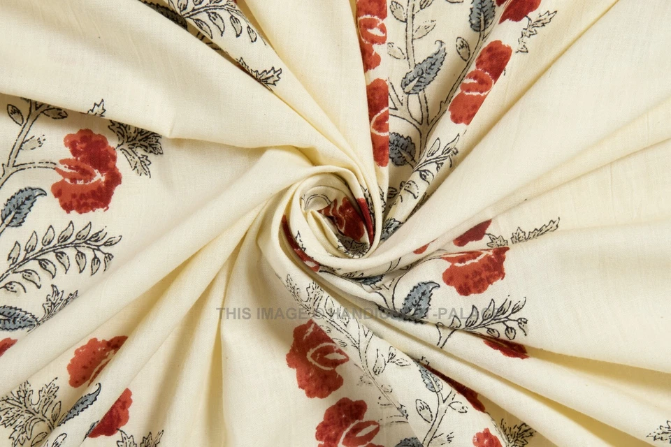 Tela de algodón indio estampado de bloques costura suelta artesanía para correr por 5 yardas floral Foto 3 de 3