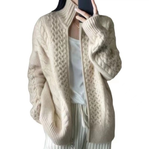 Mujeres Suéter Cárdigan Invierno Tejido Crochet Cuello Alto Prendas para el torso Pullover Top - Imagen 10 de 11