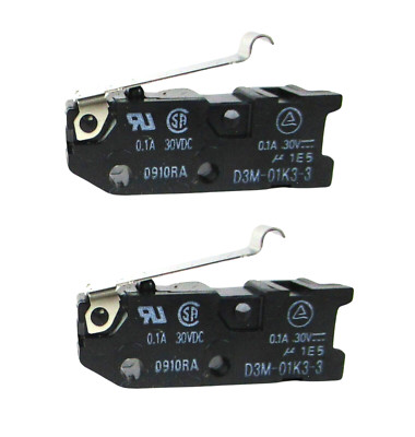 2pcs Omron Electronic Components D3M-01K3-3 Microswitch, 0.1A, 30VDC, SPST, N.O.