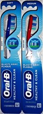Oral-B Healthy Clean Med/Soft Toothbrush Lot of 2, 4, 6  9 Red/Blue/Grn. AST 