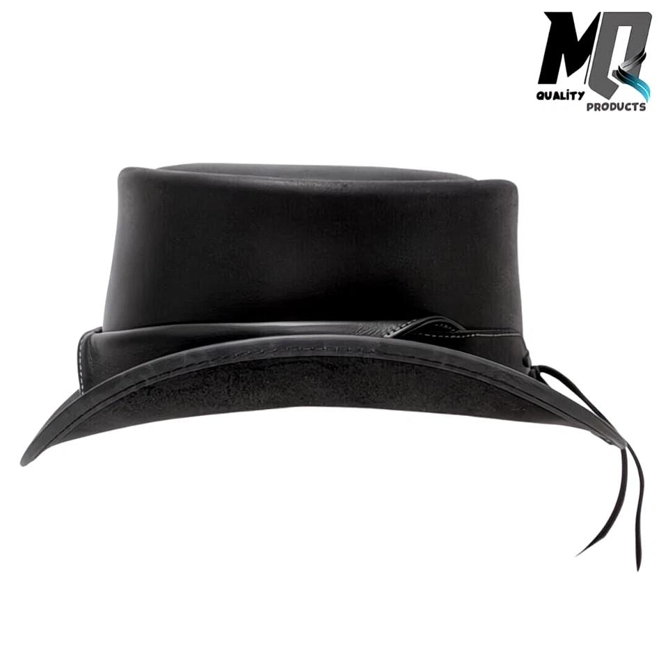 Sombrero de copa de cuero para hombre El Dorado Steampunk Deadman Motociclista Sombrero de copa gótico Foto 3 de 4