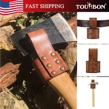 TOURBON Genuine Rustic Leather Tool Belt Hammer Holder for Axe Hatchet Camping