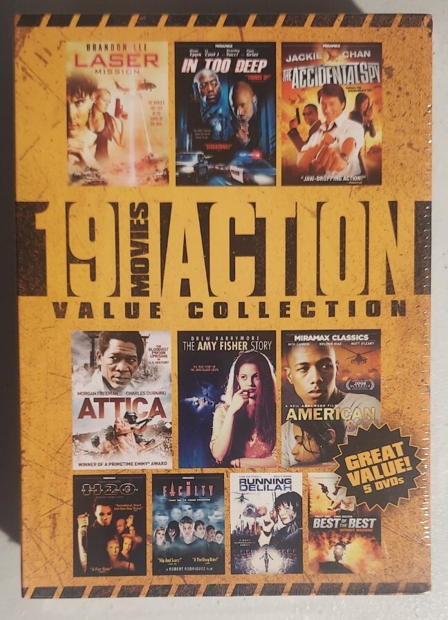19 Movies Action Value Collection, 5 DVDs, Over 28 Hours - New And Sealed