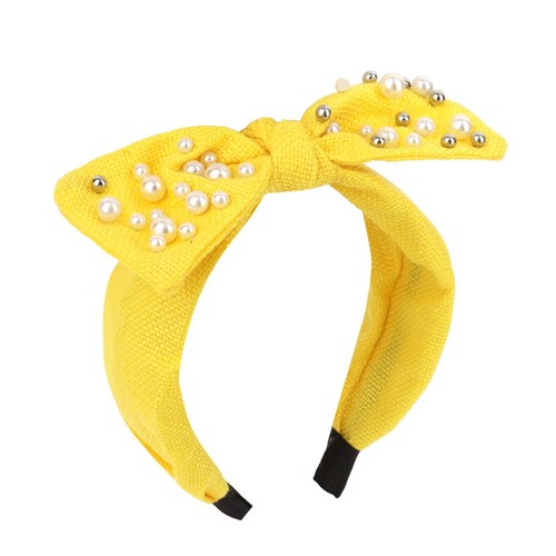Yellow Bow Headband Pearl Knotted Wide Hair Band for Women Non-Slip Fashion