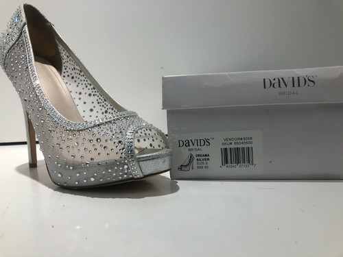 David's Bridal Dreama Silver Size 9 Peep Toe Heels In Good Condition - Picture 2 of 7