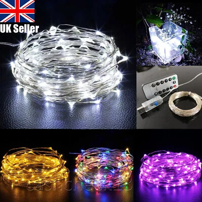 USB 50/100/200 LED Rice Copper Wire String Fairy Lights Remote Control Timer