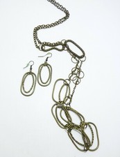 Bronze tone Modern Link Chain Necklace Set with Pierced Earrings 32"