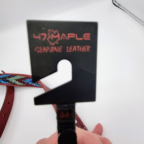 47 Maple Genuine Red Leather Mosaic Southwest Blingy Belt Wmn Size 34 New Boho - Picture 3 of 10