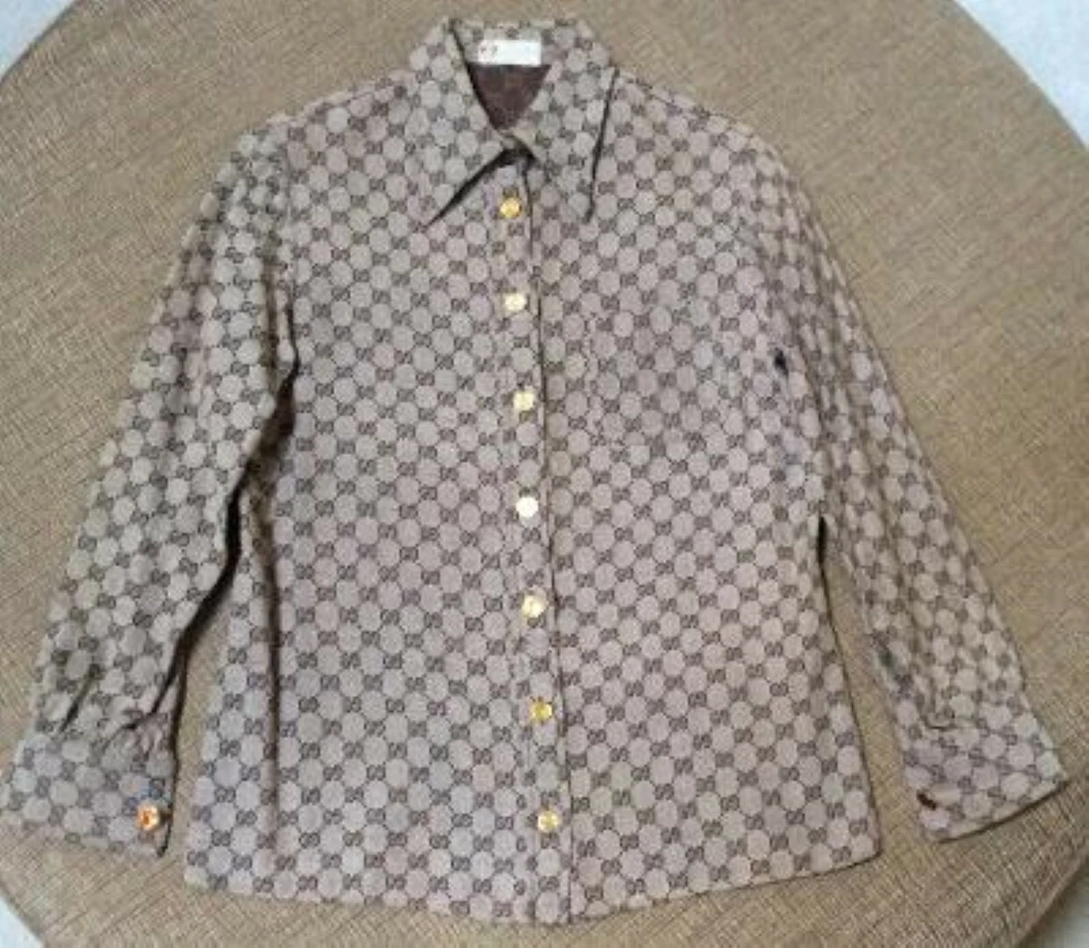 Vintage GUCCI Button Down Monogram Signature Fabric Women's Tailored Shirt