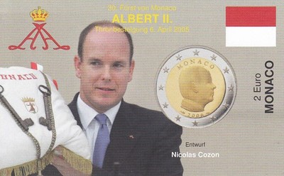 2 MC * InfoKarte mit FOTO : 2 Euro Kursmünze MONACO ab 2006 - Fürst ALBERT II.