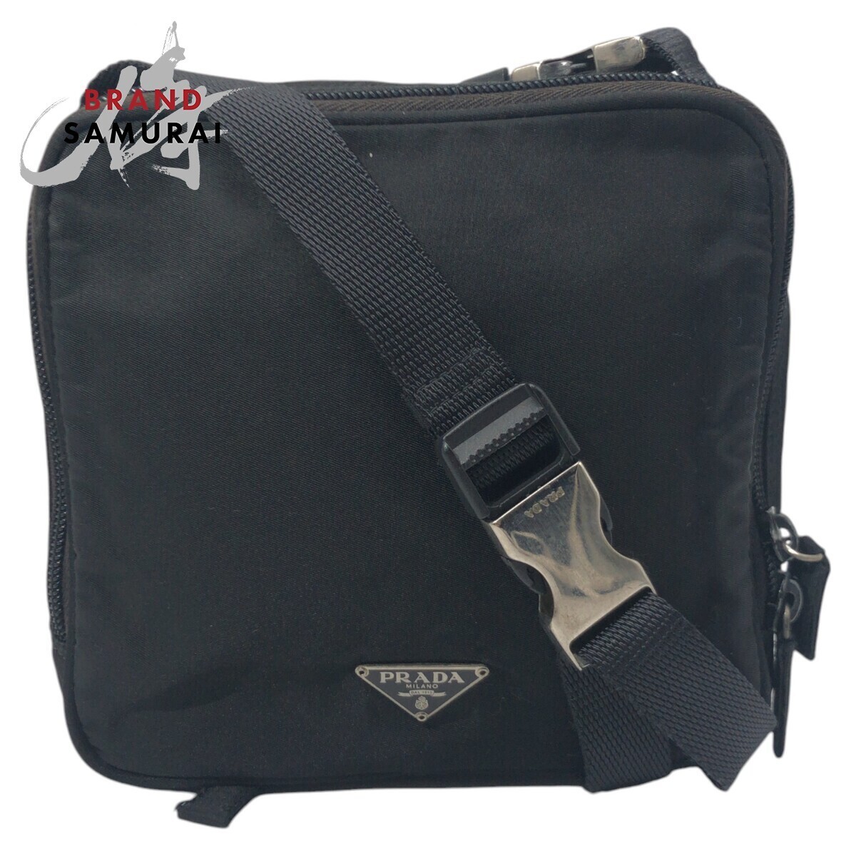 RARE PRADA Black Nylon Tessuto Triangle Logo Shoulder Bag Unisex 40892