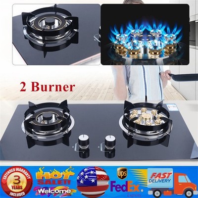 Kitchen Gas Cooktop Stove Top 2 Burners Tempered Glass Built-In NG Gas Stove US~