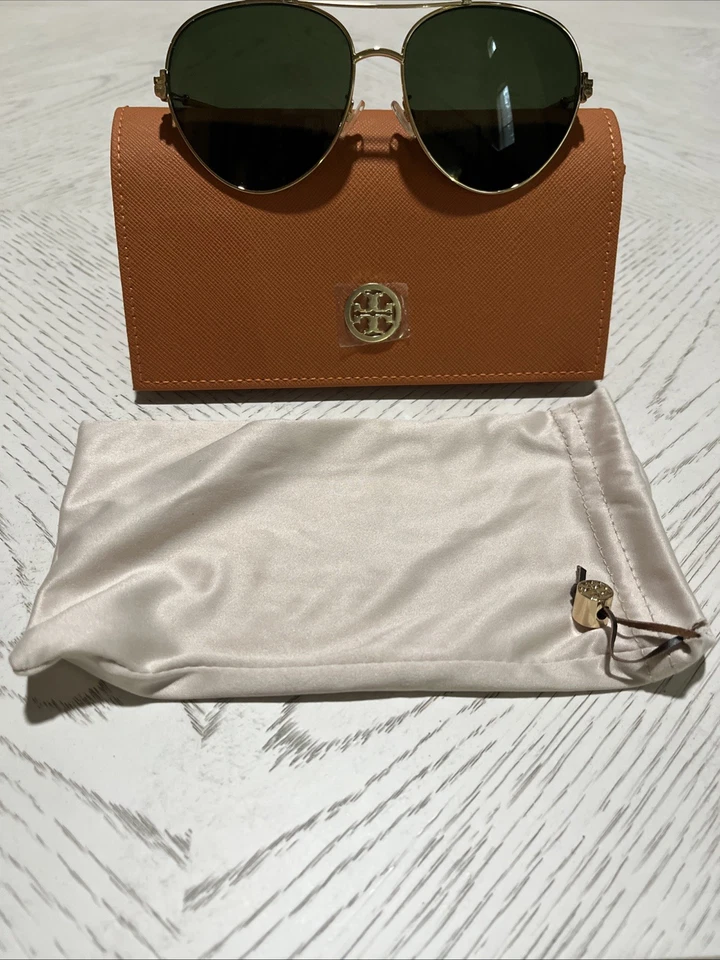 NUEVO CON ETIQUETAS $208 Tory Burch ELEANOR Brillante Dorado/Verde METAL SÓLIDO GAFAS DE SOL PILOTO Foto 2 de 4