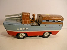 Vintage Tin Toy Friction Powered Army Tank Gun Military Vehicle 10" K Japan