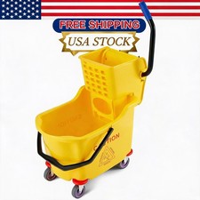 Commercial Mop Bucket with Side Wringer on Wheels, 35 Quart Heavy Duty Press