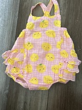 Angel Dear Lemon Ruffle Muslin Sunsuit Bubble Romper Pink Size 12-18 Months