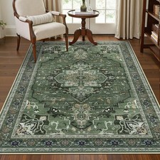 Washable Rug 120x170cm – Dark Green Non-Slip Area Rug for Lounge Living