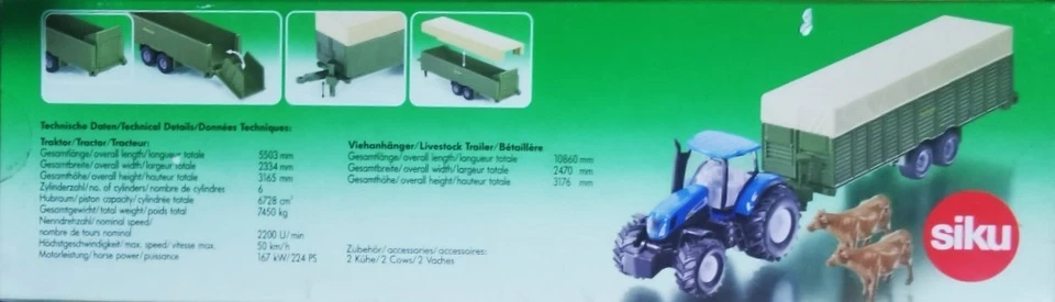 SIKU 1863 Trattore con rimorchio 2 assi trasporto beatiame - scala H0 - Immagine 4 di 4