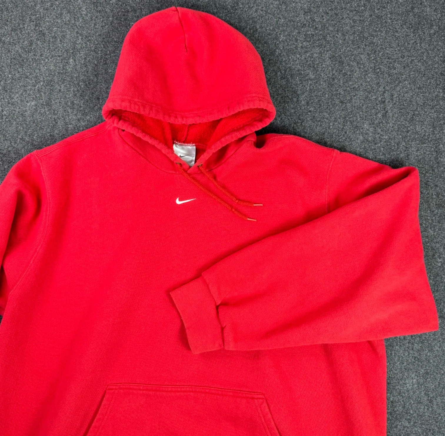Y2K Nike Center Swoosh Embroidered Hoodie Men's 2XL Bright Red Sweatshirt Check