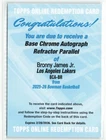 2025-26 Bowman Bronny James Jr #BCA-BR Refractor Auto /499