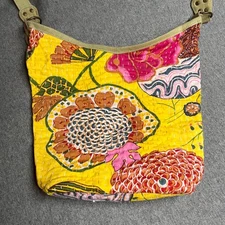 Kantha Quilt Shoulder Bag Yellow Floral Print Cotton Boho Messenger Purse