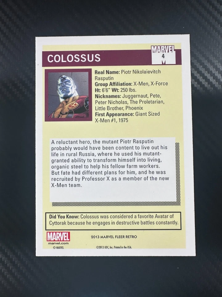 2013 Fleer Marvel Retro - 1990 Marvel Universe - COLOSSUS #4 - CLEAN! NM/M - Image 2 of 2