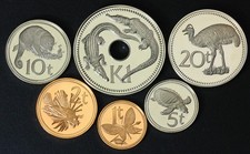 PAPUA NEW GUINEA 1, 2, 5, 10, 20 Toea & 1 Kina 1975 Proof - 6 Coins. - 930