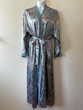 The Lingerie Collection Nightgown Robe Set Women Medium Light Blue Paisley